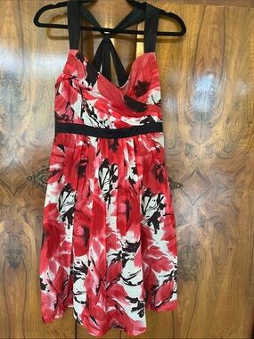 The Limited Red, Pink Black & White Poppy Floral Halter Midi Dress Size 6